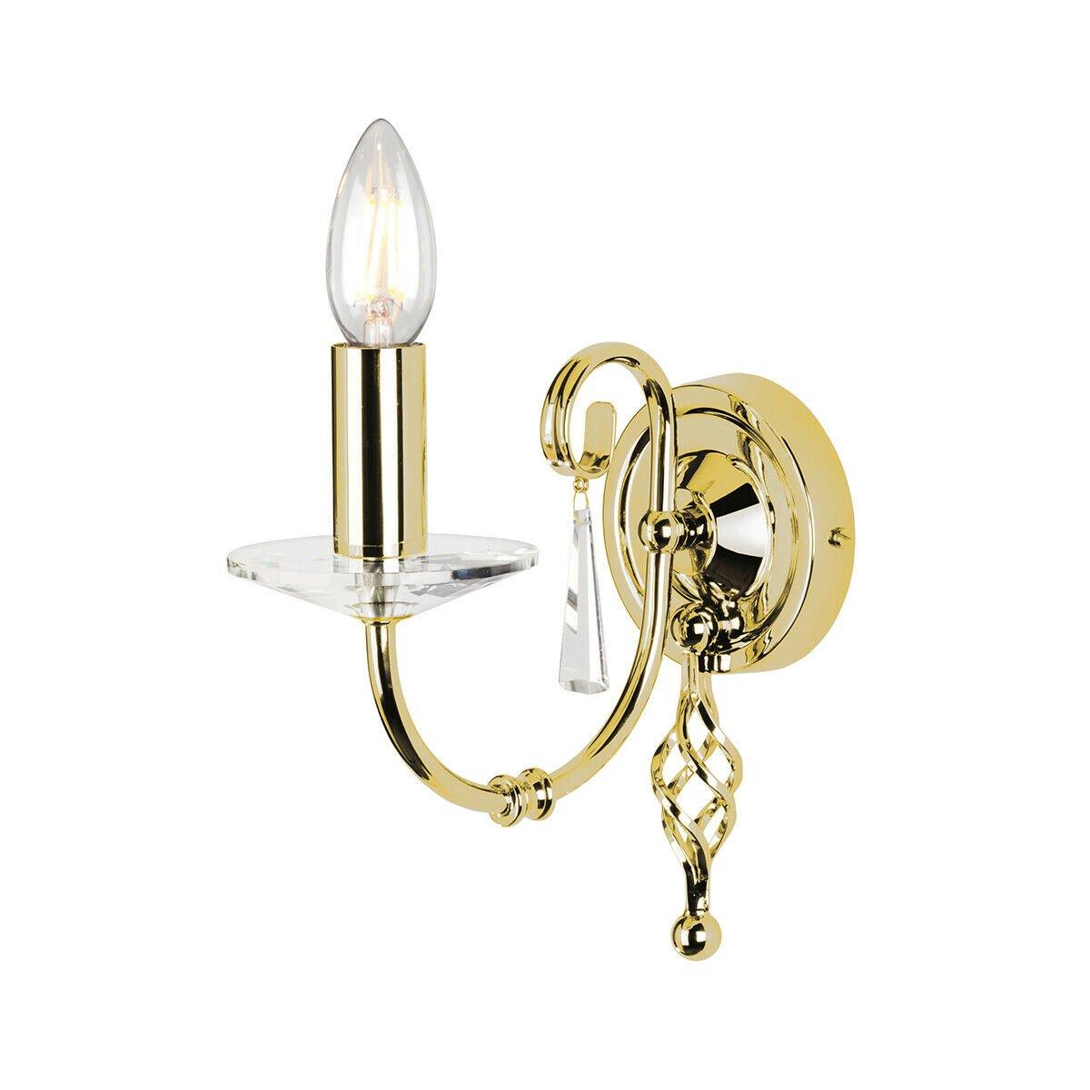 Wall Light Cut Glass Droplets Swirl Finial Polished Brass LED E14 60W