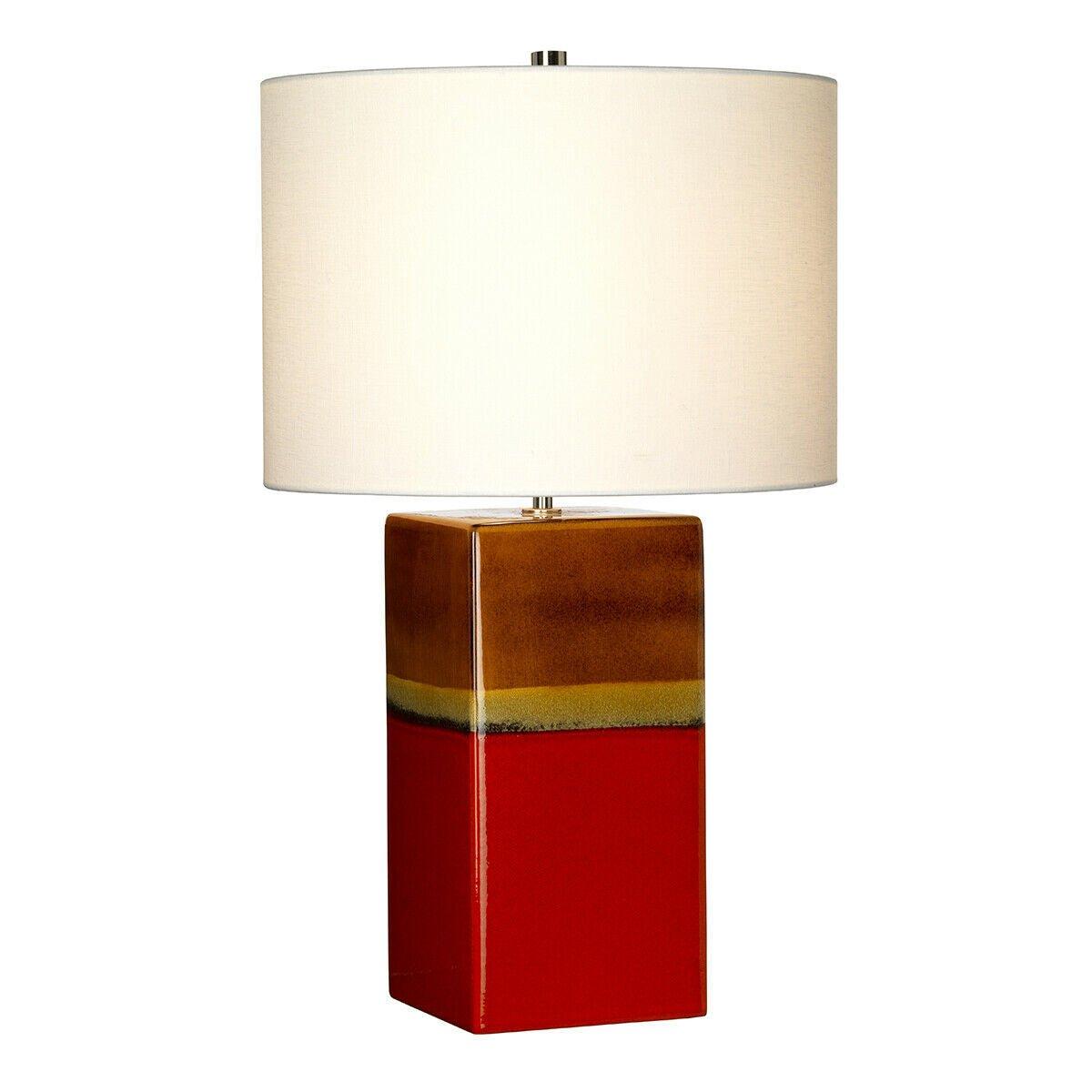 Table Lamp Ceramic Cream Linen Empire Shade Red & Yellow Glaze LED E27 60W