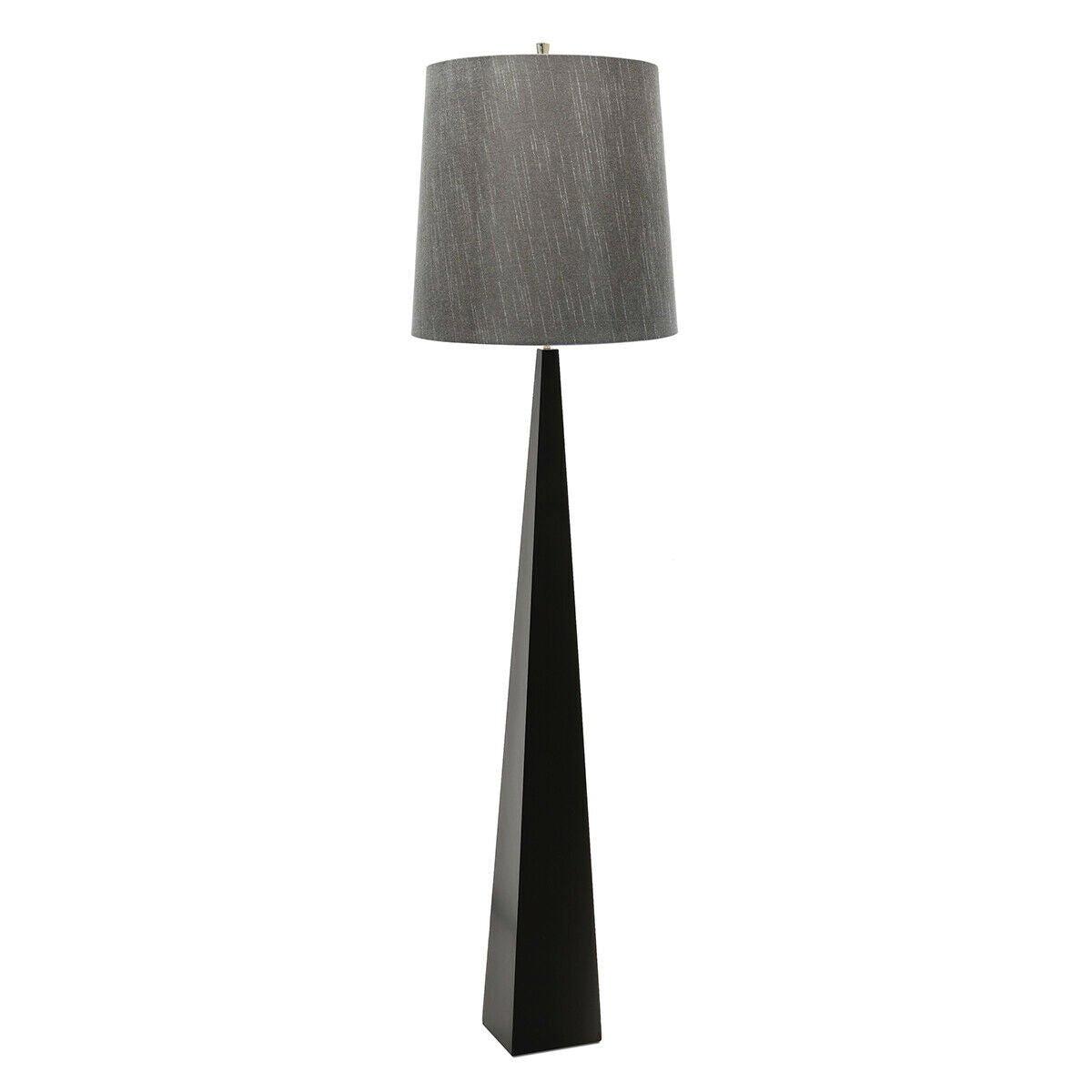 Floor Lamp Tapered Column Dark Grey Faux Silk Shade Black LED E27 100W Bulb