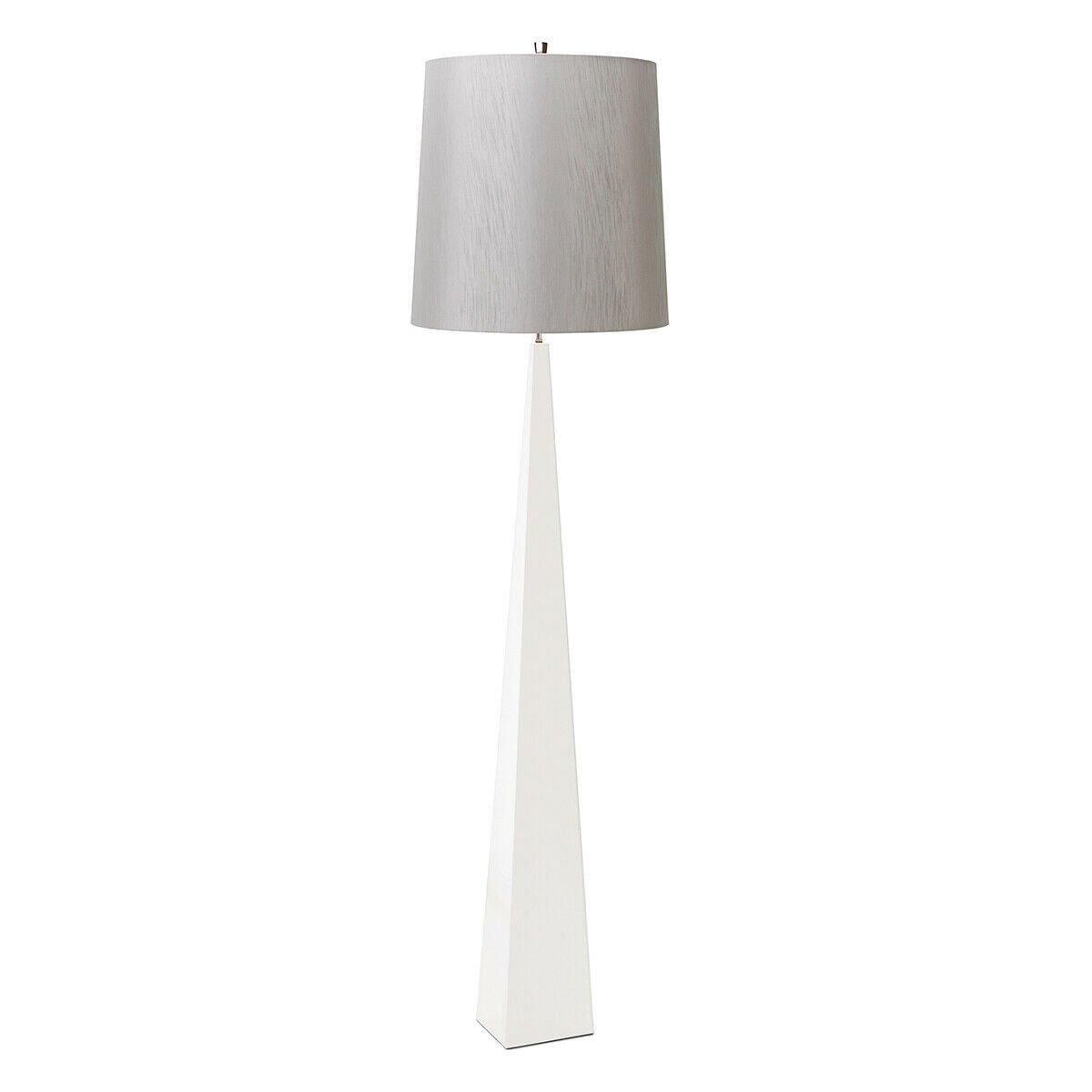 Floor Lamp White Steel Tapered Column Grey Shade Included White LED E27 100W