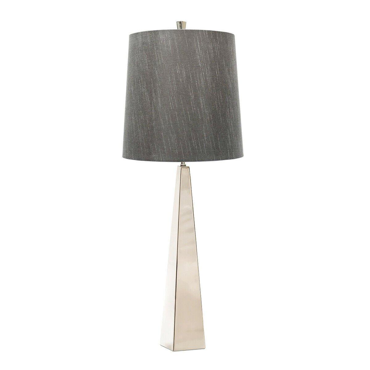 Square Table Lamp Dark Grey Shade Highly Polished Nickel LED E27 60W