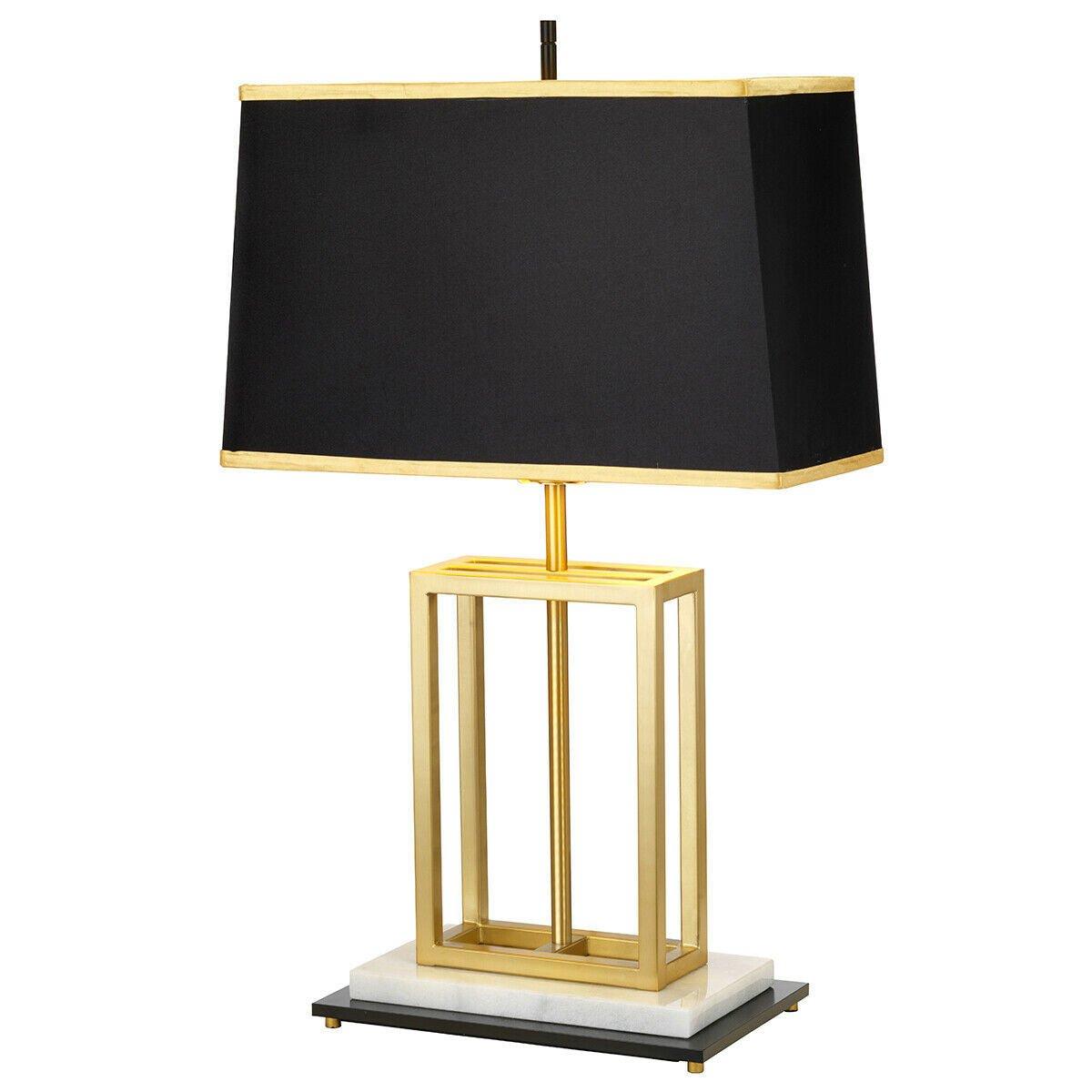 Table Lamp Black Rectangular Shade & White Marble Base Brushed Brass LED E27 60W