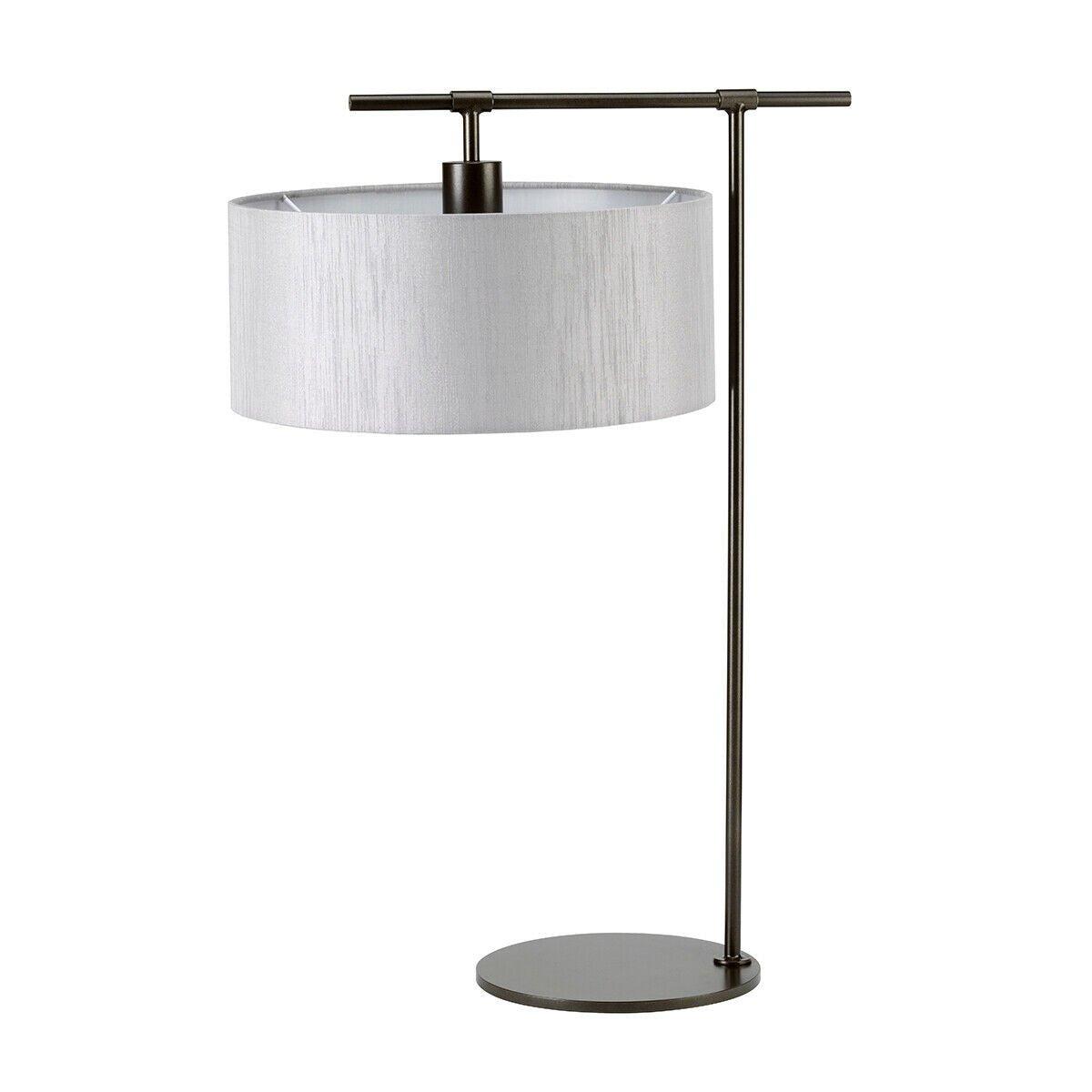 Table Lamp Grey Cylinder Shade Modern Style Dark Brown LED E27 60W Bulb