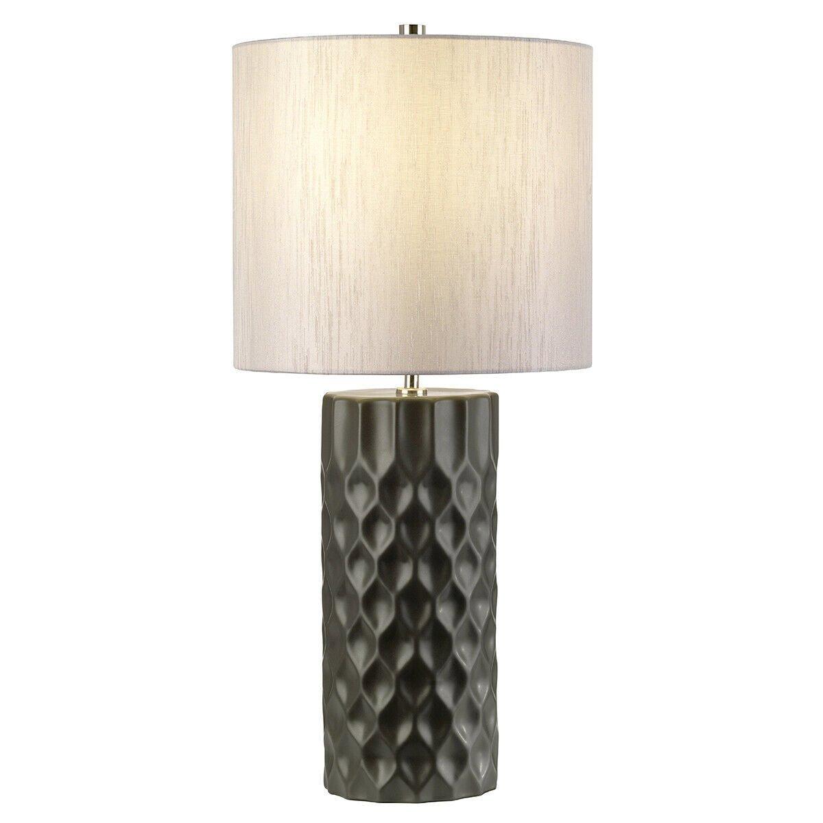 Table Lamp Steel Shade Polished Nickel Finial Graphite Finish LED E27 60W Bulb
