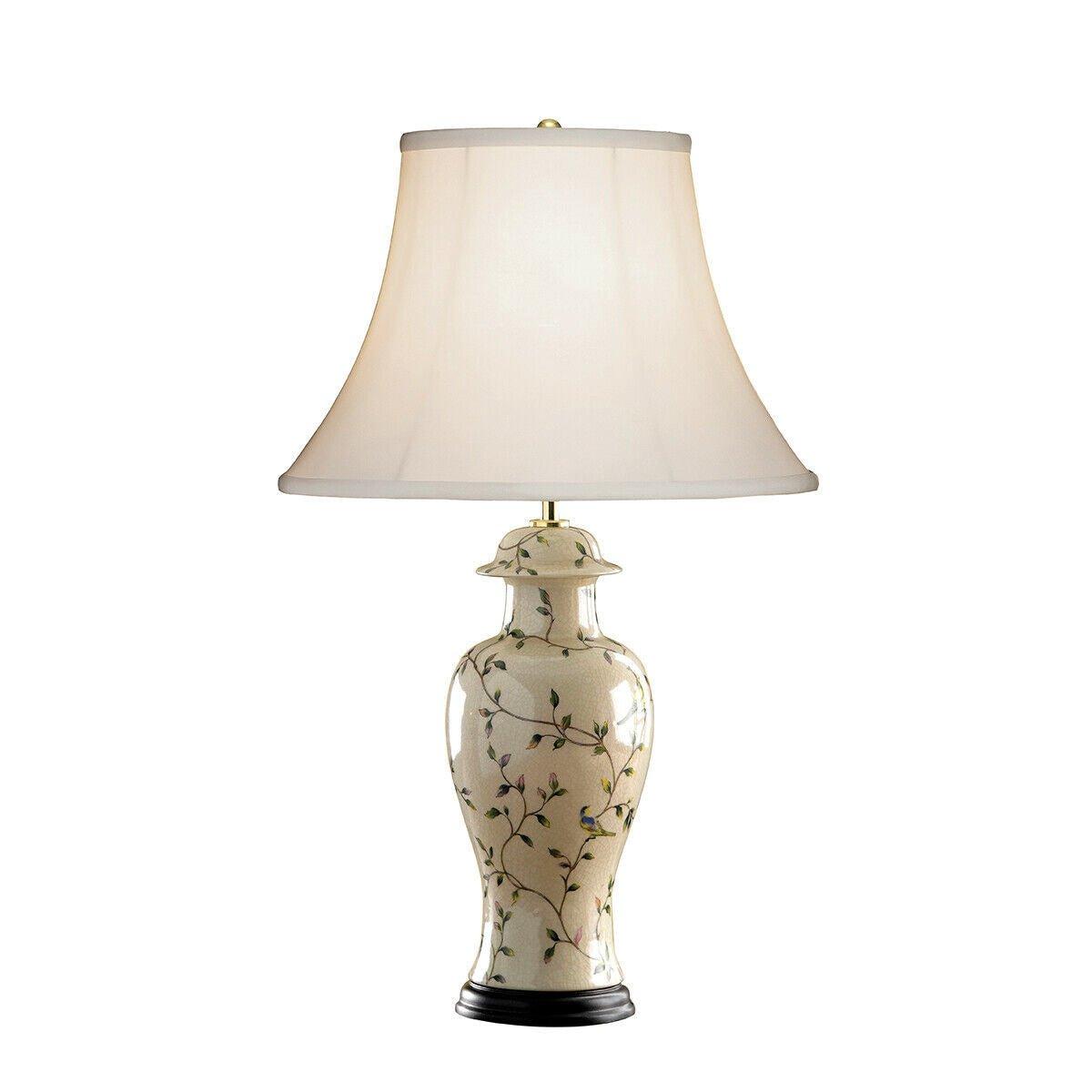 Table Lamp   Gold Bird Pattern Cream Double Pleat Shade LED E27 60W