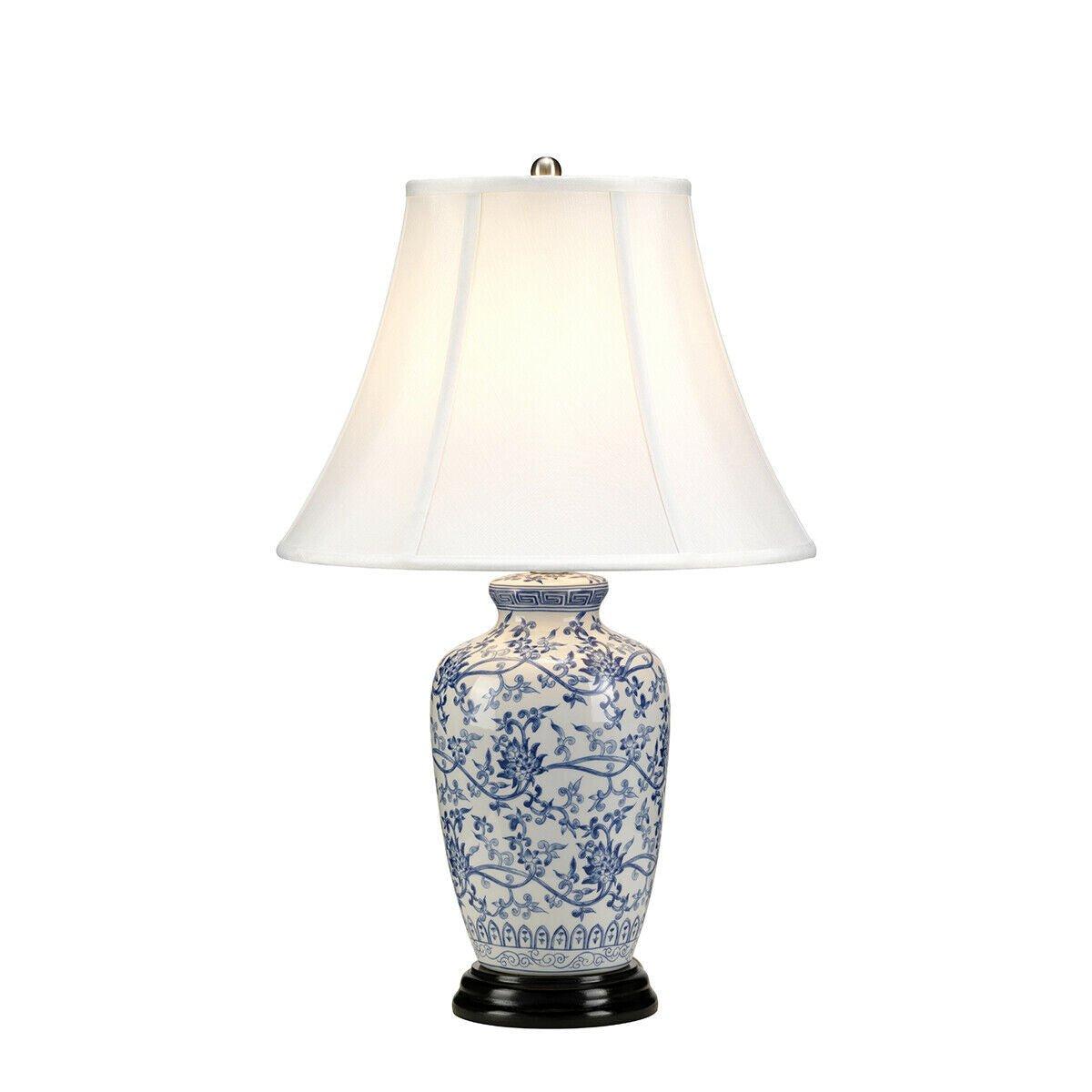 Table Lamp   Porcelain Blue & White Wooden Base Blue LED E27 60W