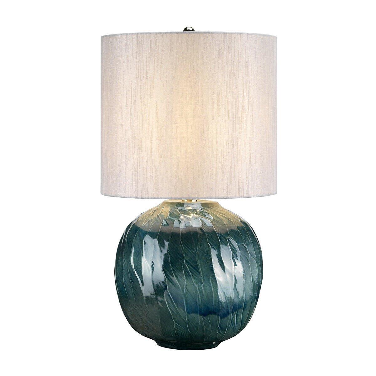 Table Lamp Ocean Blue Light Grey Faux Silk Shade Included Blue LED E27 60W Bulb