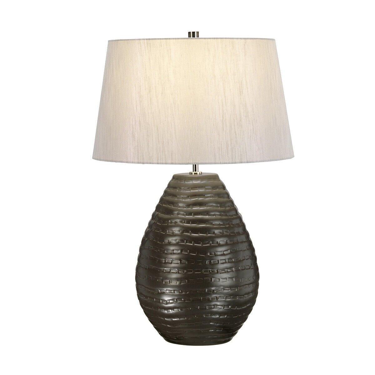 Table Lamp Textured Graphite Silver Faux Silk Shade Included LED E27 60W
