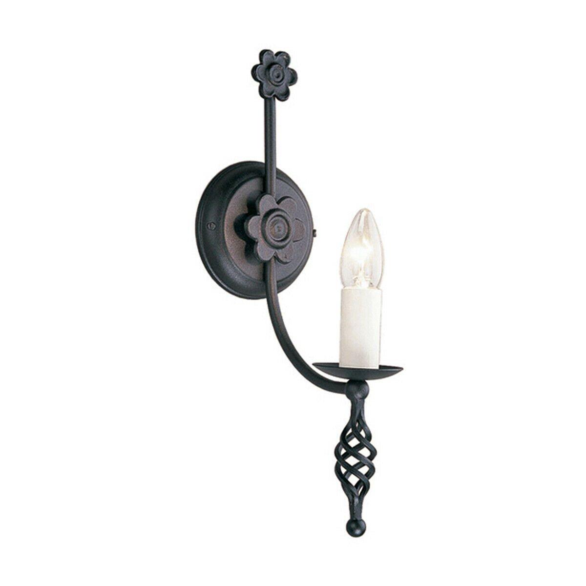 Wall Light Hand Crafted Metalwork Flower Design Candle Holder Black LED E14 60W