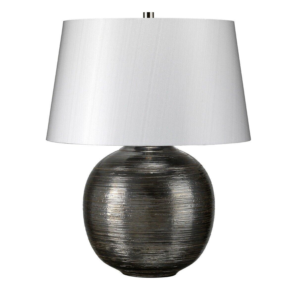 Table Lamp Textured Silver Glaze Silver Fabric Shade Finial Silver LED E27 60W