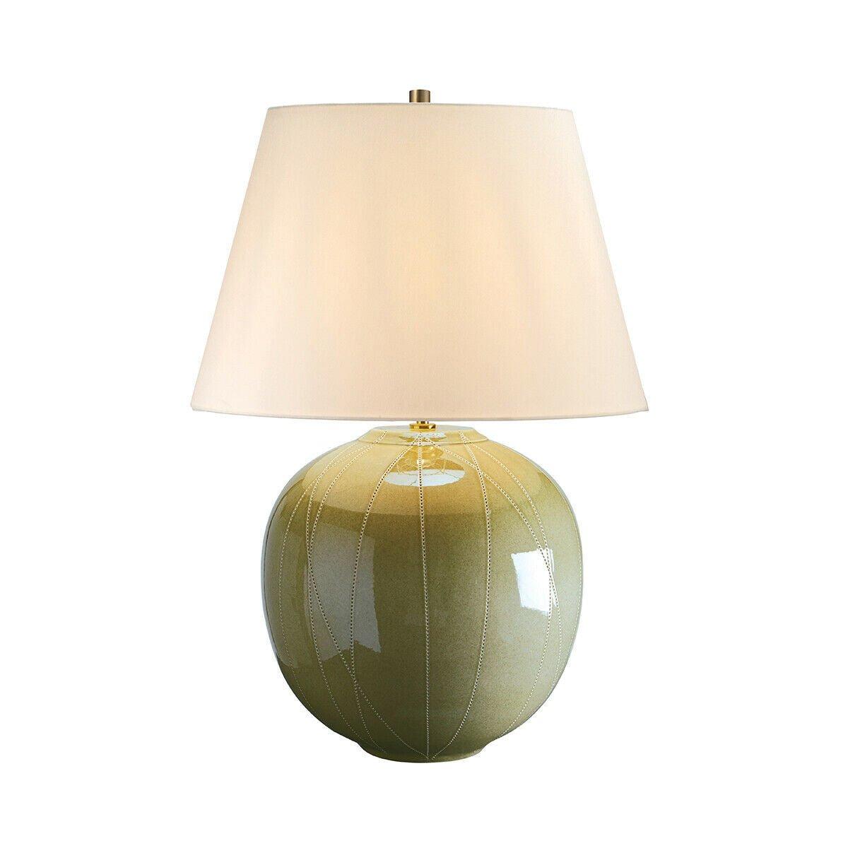 Table Lamp Green Glaze Cream Faux Silk Shade Green Reactive Glaze LED E27 60W