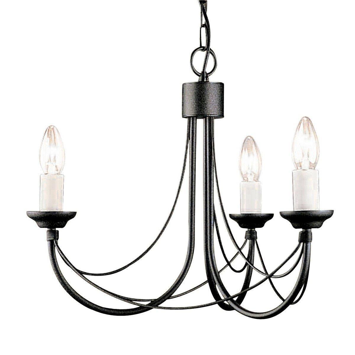 3 Bulb Chandelier Light Gothic Style Ivory Colour Candle Tube Black LED E14 60W