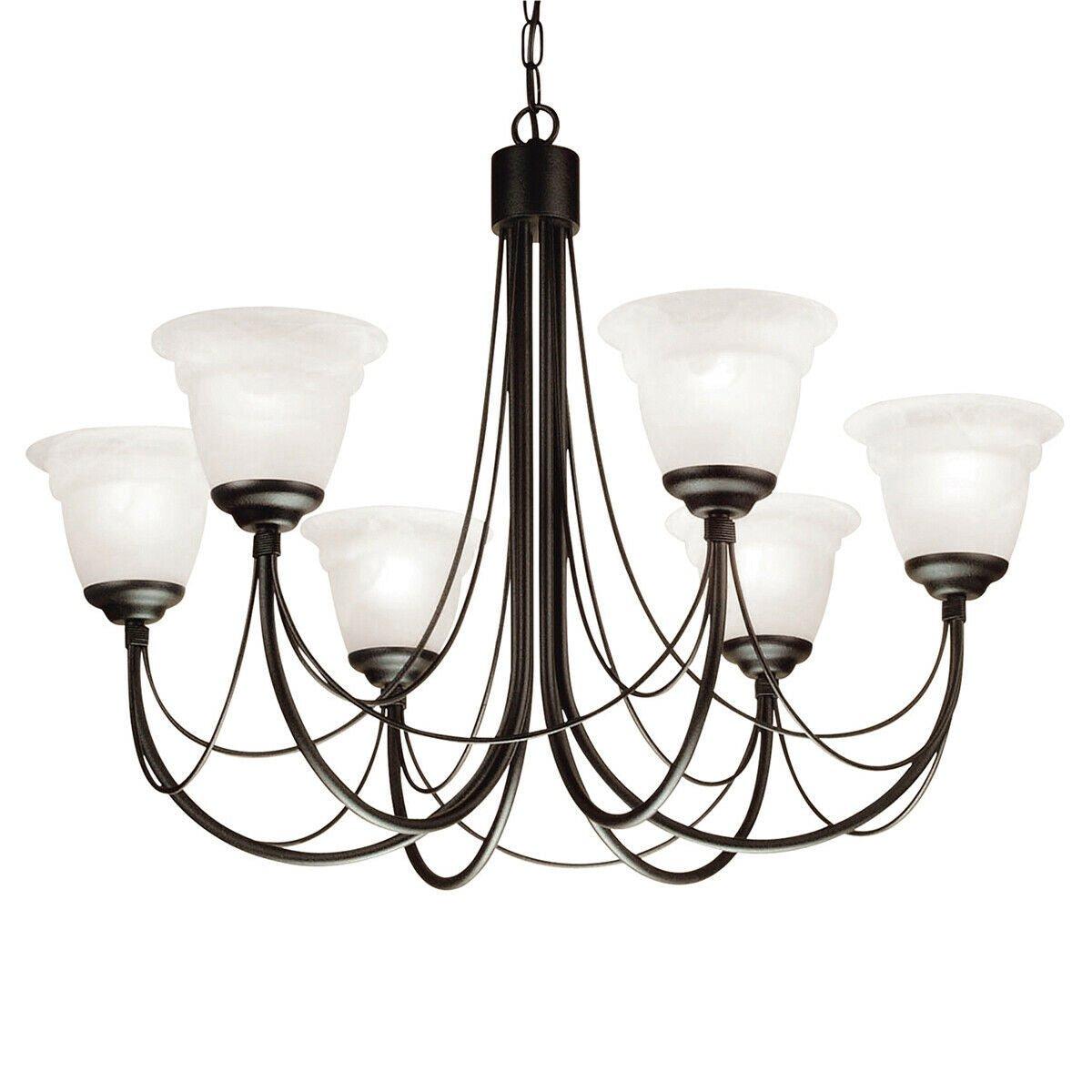 6 Bulb Chandelier Light Gothic Style Ivory Colour Candle Tube Black LED E14 60W