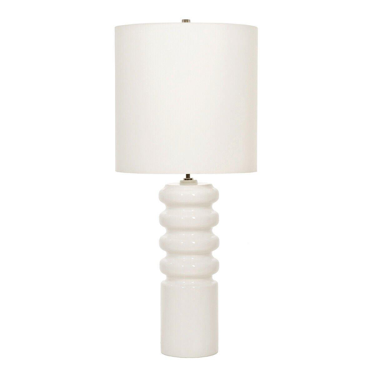 Table Lamp Ceramic White Glaze White Faux Silk Shade White LED E27 60W Bulb