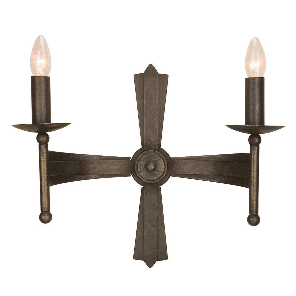Twin Wall Light Sconce Hand Painted Metalwork Old Bronze LED E14 60W