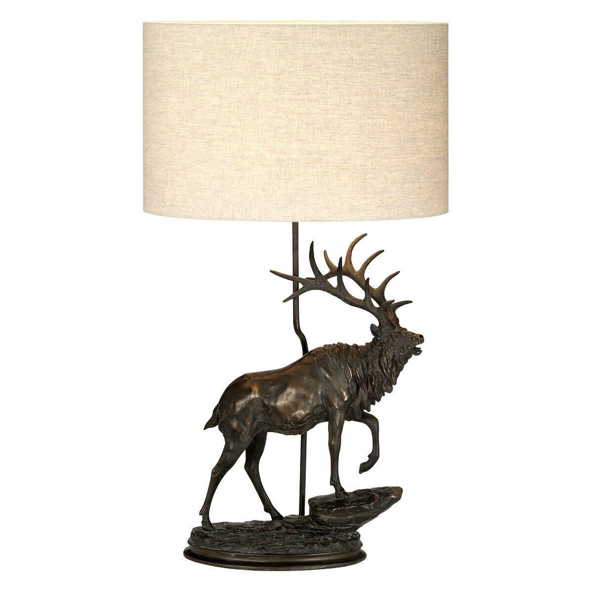 Table Lamp Large Statuette Oval Natural Hessian Shade Bronze Patina LED E27 40w