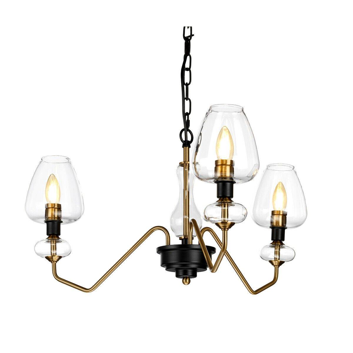 3 Bulb Pendant Light Fitting Aged Brass Finish Charcoal Black Paint LED E14 40W
