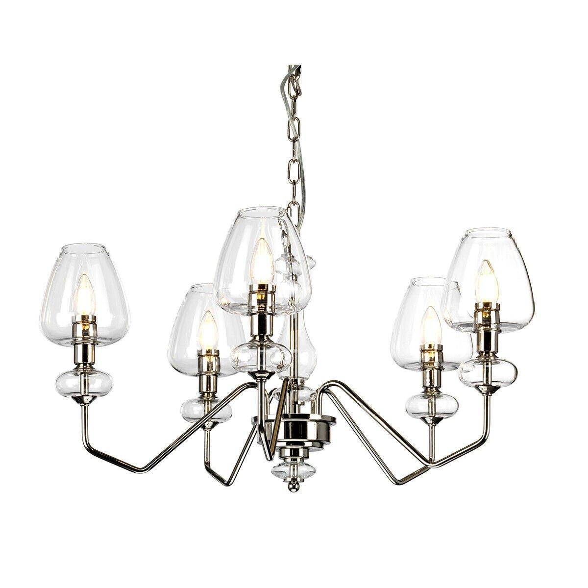 5 Bulb Chandelier Highly Polished Nickel Finish Clear Glass Shades LED E14 40W
