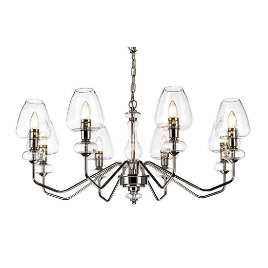 Loops 8 Bulb Chandelier Highly Polished Nickel Finish Clear Glass Shades LED E14 40W 1