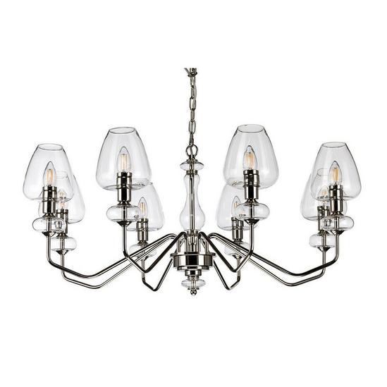 Loops 8 Bulb Chandelier Highly Polished Nickel Finish Clear Glass Shades LED E14 40W 2