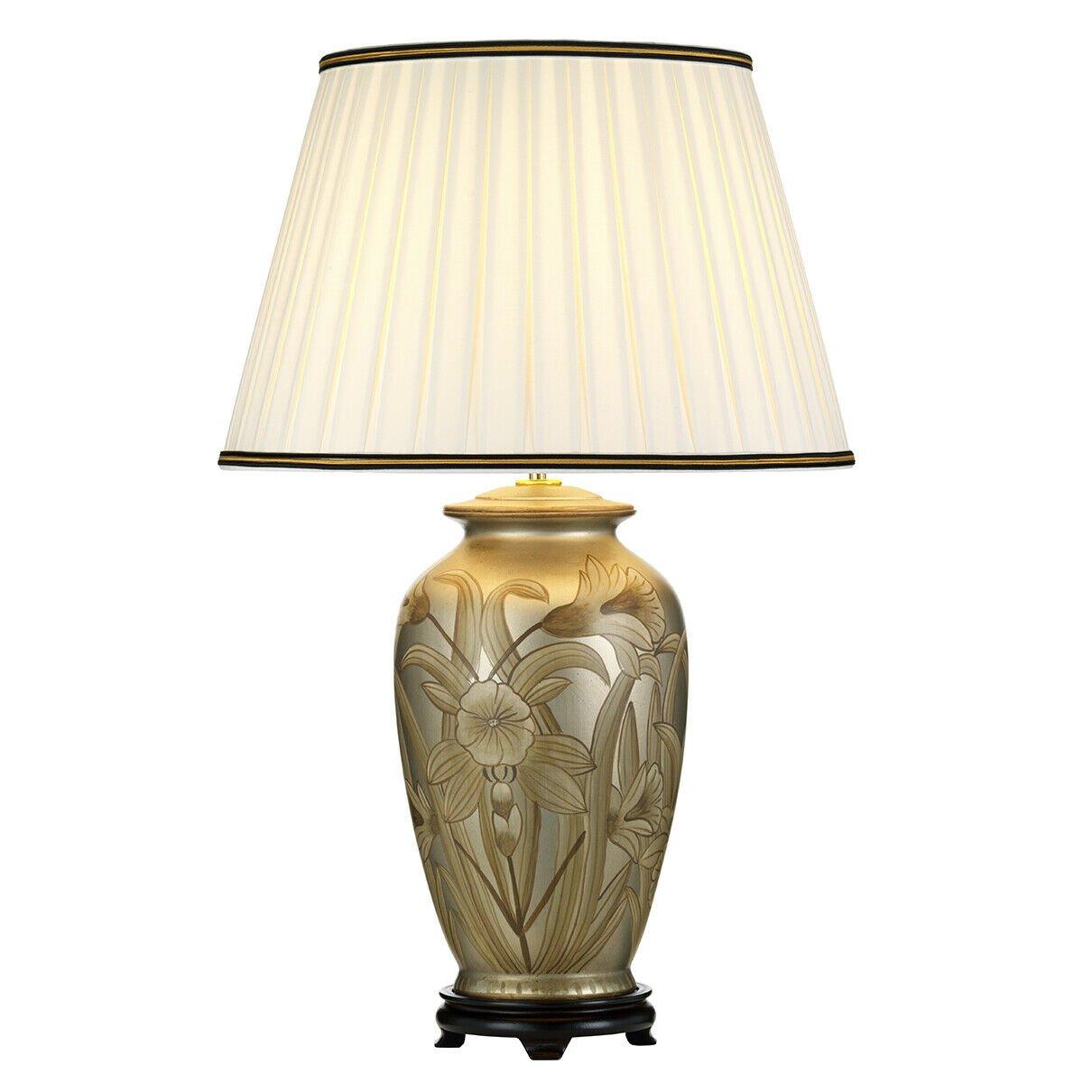 Table Lamp Ivory with Black and Gold trim Shade Silver LED E27 60w Bulb