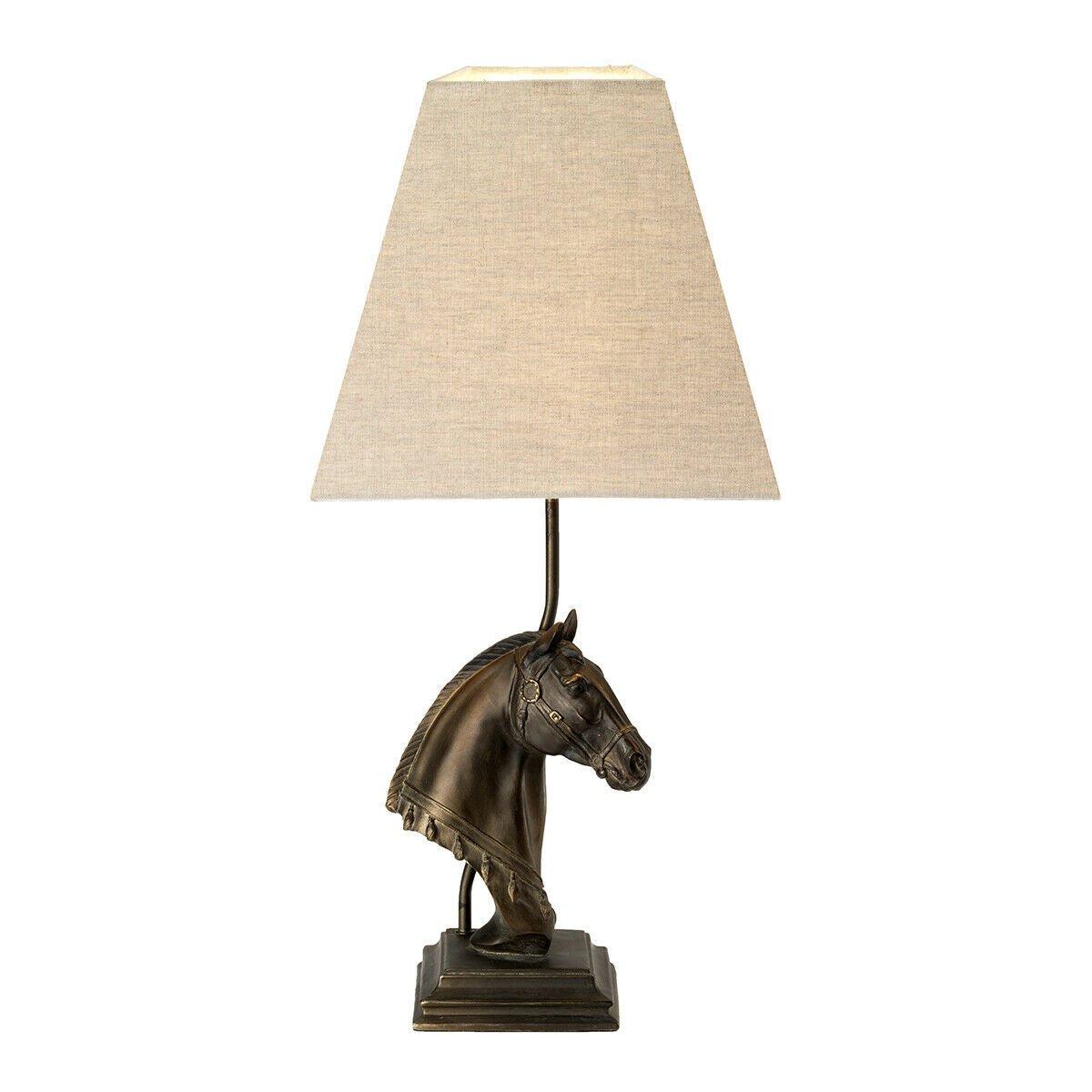 Table Lamp Horse Bust Tapered Square Hessian shade. Bronze Patina LED E27 40w