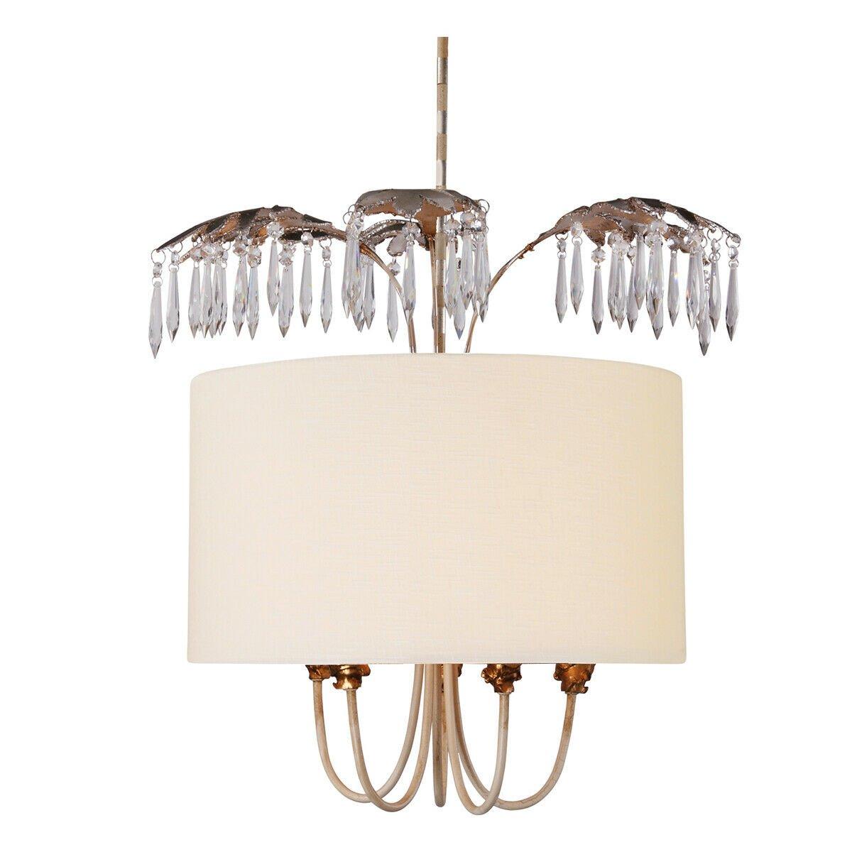 5 Bulb Ceiling Pendant Light Fitting Cream Patina Gold & Silver Leaf LED E14 40W