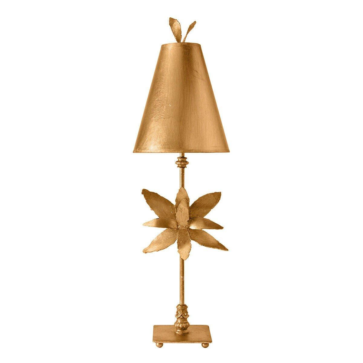 Table Lamp Gold Tapered Shade Flower Leaf Design on Stem Gold Leaf LED E27 60W