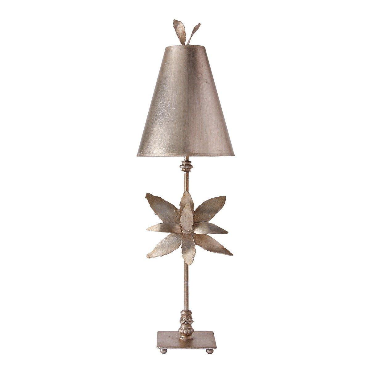 Table Lamp Silver Shade Flower Leaf Design Silver Leaf Finish LED E27 60W