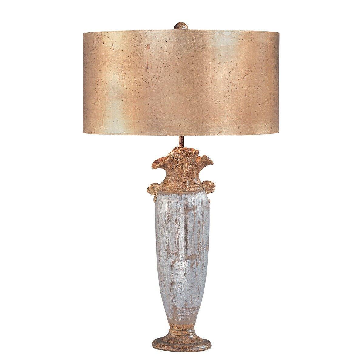 Table Lamp Gold Silver & Brown Cylindrical Gilded Shade LED E27 100W