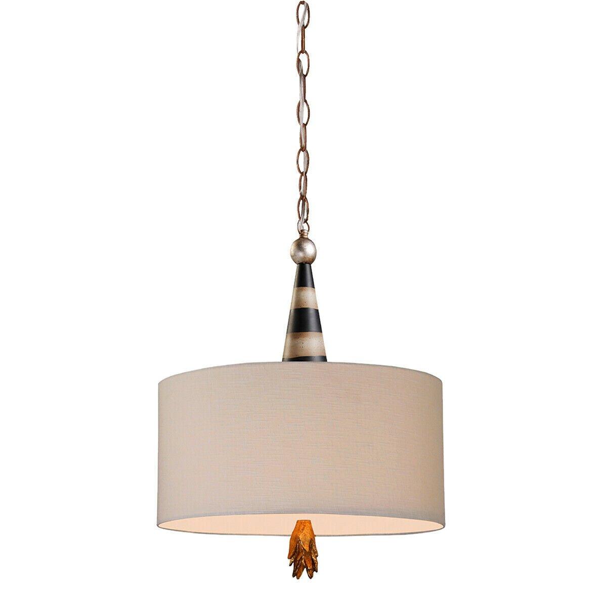 2 Bulb Ceiling Pendant Light Fitting Black Cream And Gold Leaf LED E27 60W