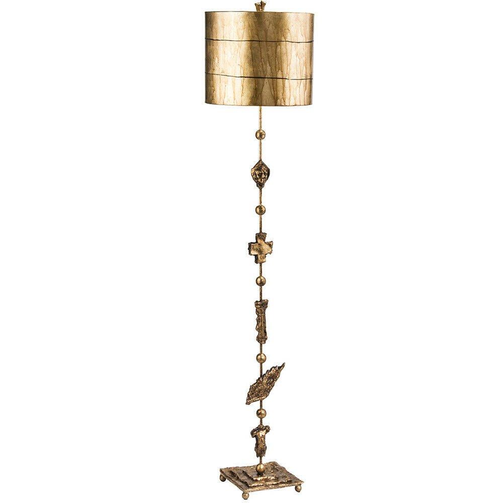 Floor Lamp Hand Painted Gold Leaf Silhouettes Shade Inc Aged Gold LED E27 100W