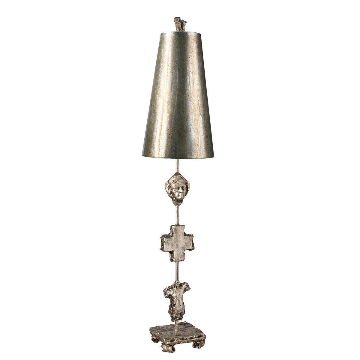 Table Lamp Silhouettes Gold Cone Shade. Aged Silver LED E27 60W