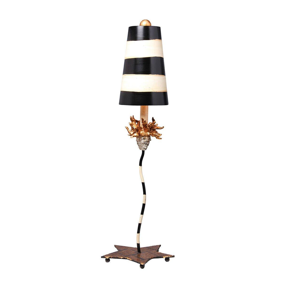 Table Lamp Gold Leaf With Black & Taupe Stripes LED E27 100W Bulb