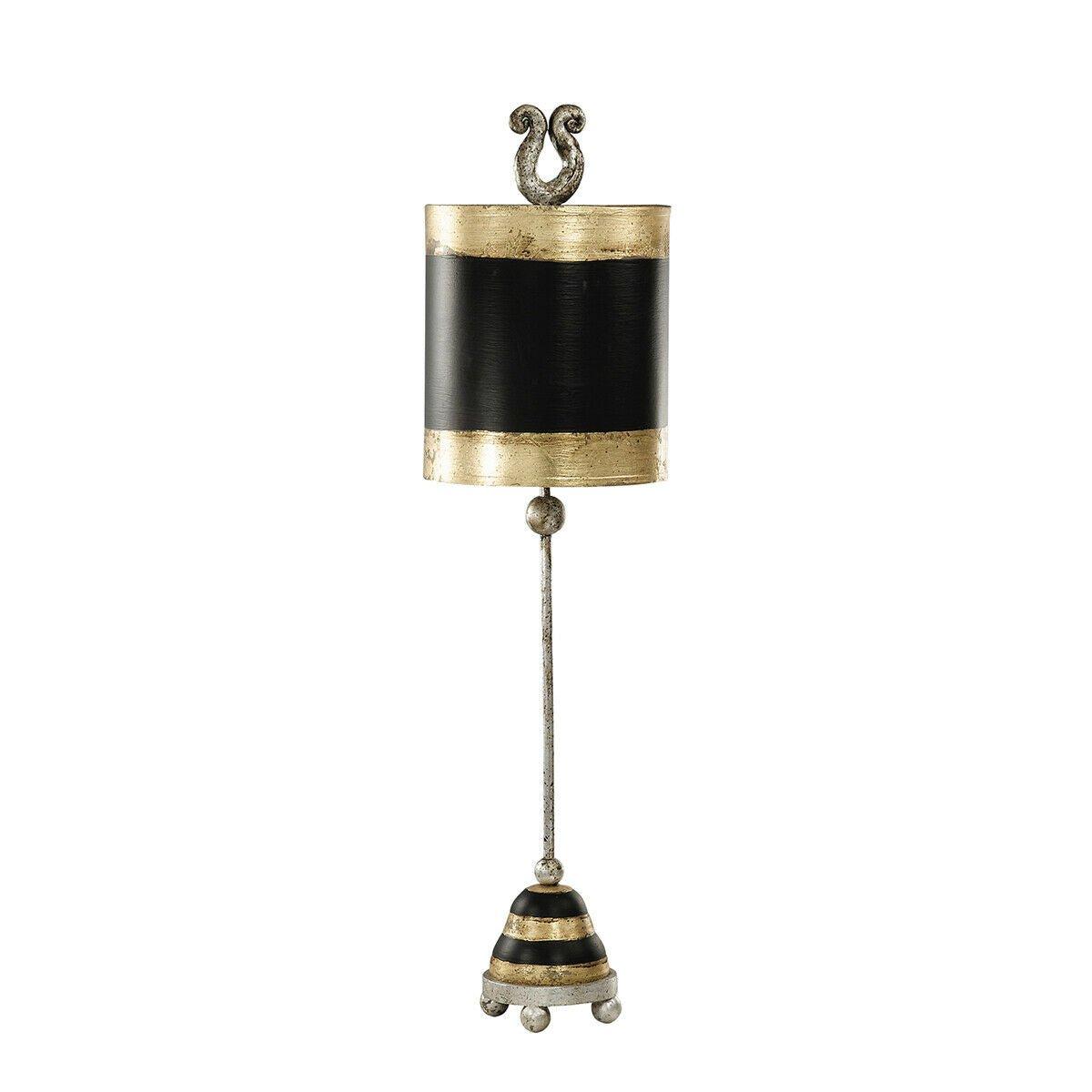 Table Lamp Silver Leaf Ball Feet Gold & Black Striped Base & Shade LED E27 60W