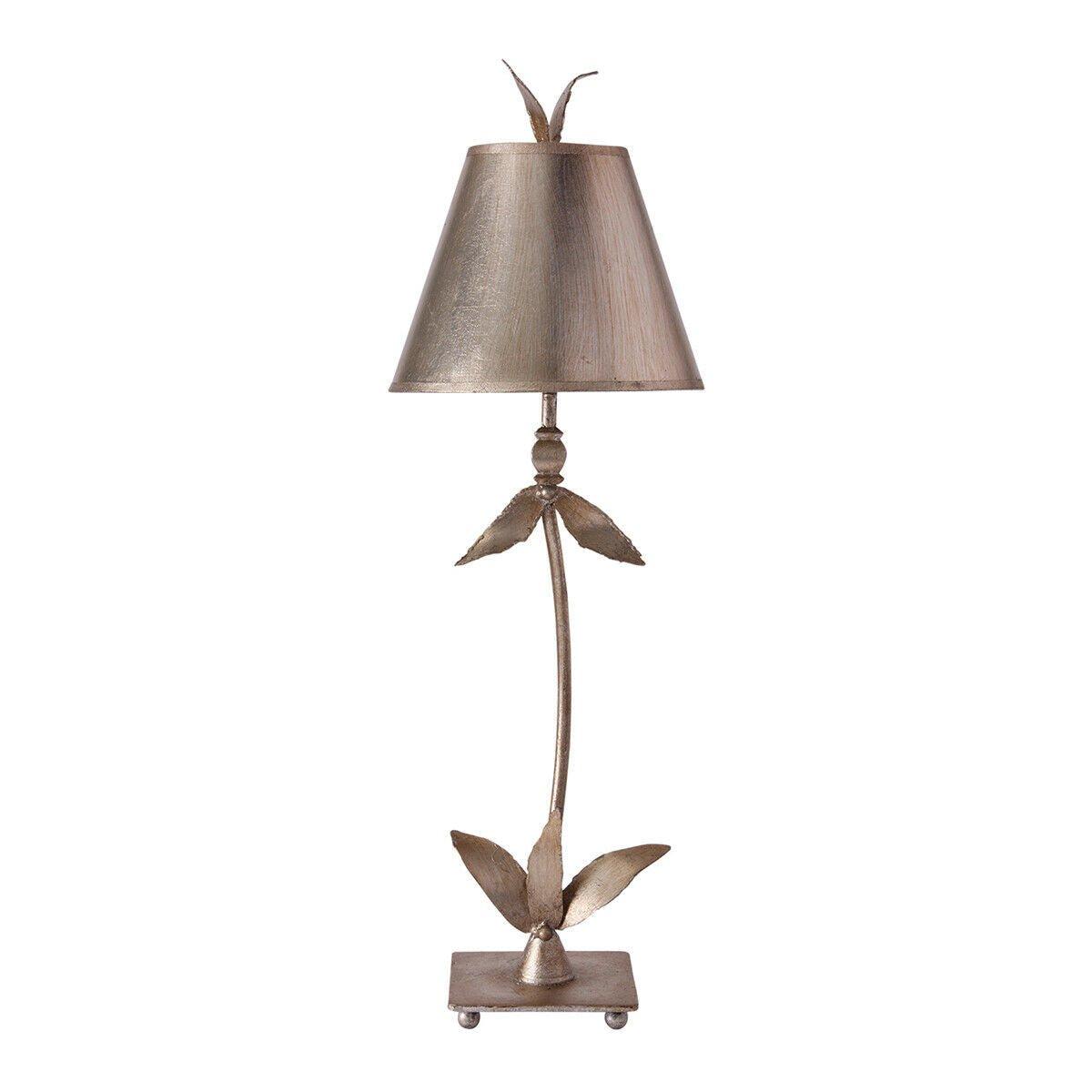 Table Lamp Silver Leaf Column Tapered Shade Finial Silver Leaf LED E27 60W