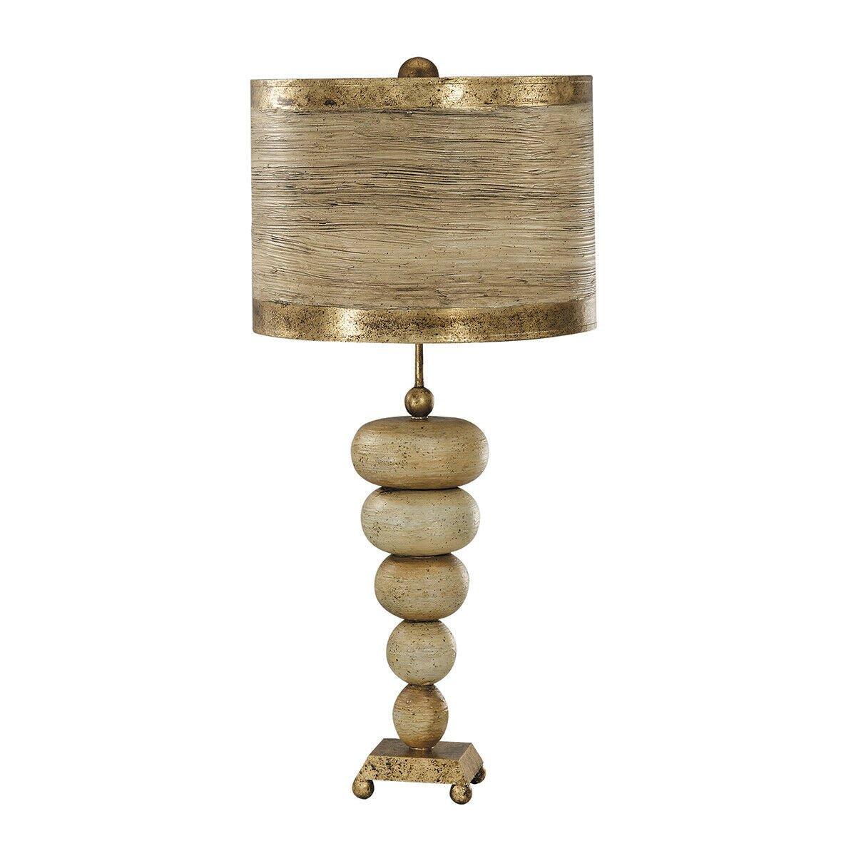 Table Lamp Gold Base Textured Pebble Shapes Gold Leaf Striped Shade LED E27 60W