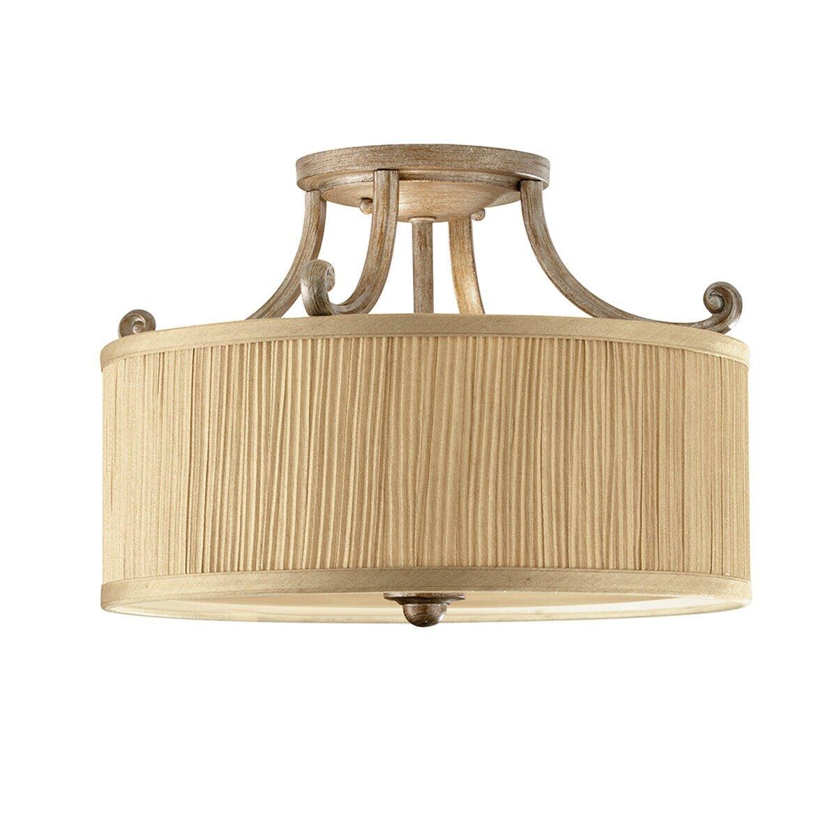 3 Bulb Semi Flush Light Gold Shade Mushroom Pleat LED E27 100W Bulb