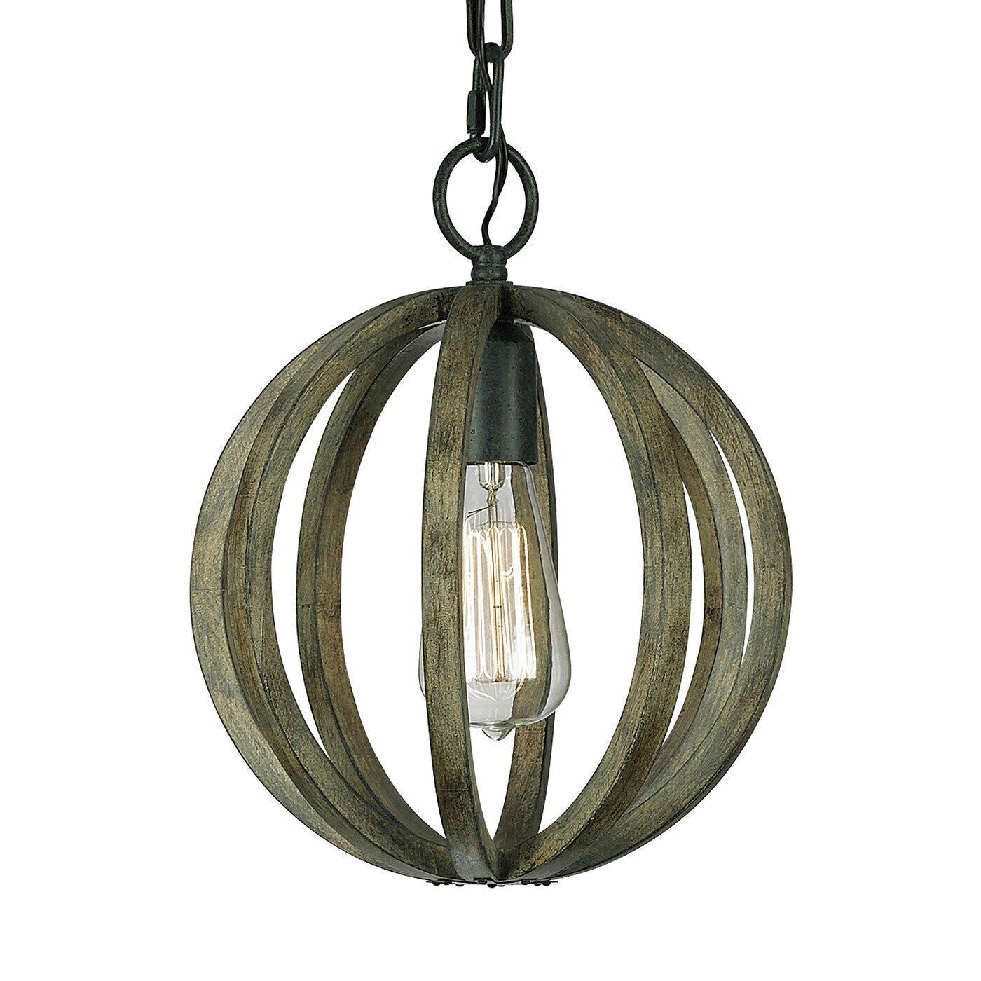 1 Bulb Ceiling Light Fitting Weather Oak Wood Antique Forged Iron LED E27 60W