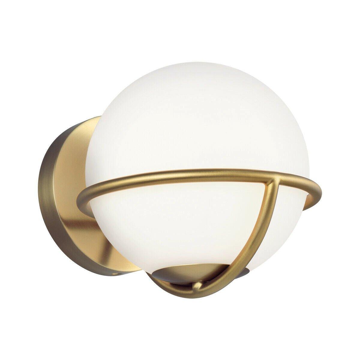 Wall Light White Opal Etched Glass Globes Burnished Brass LED G9 3.5W