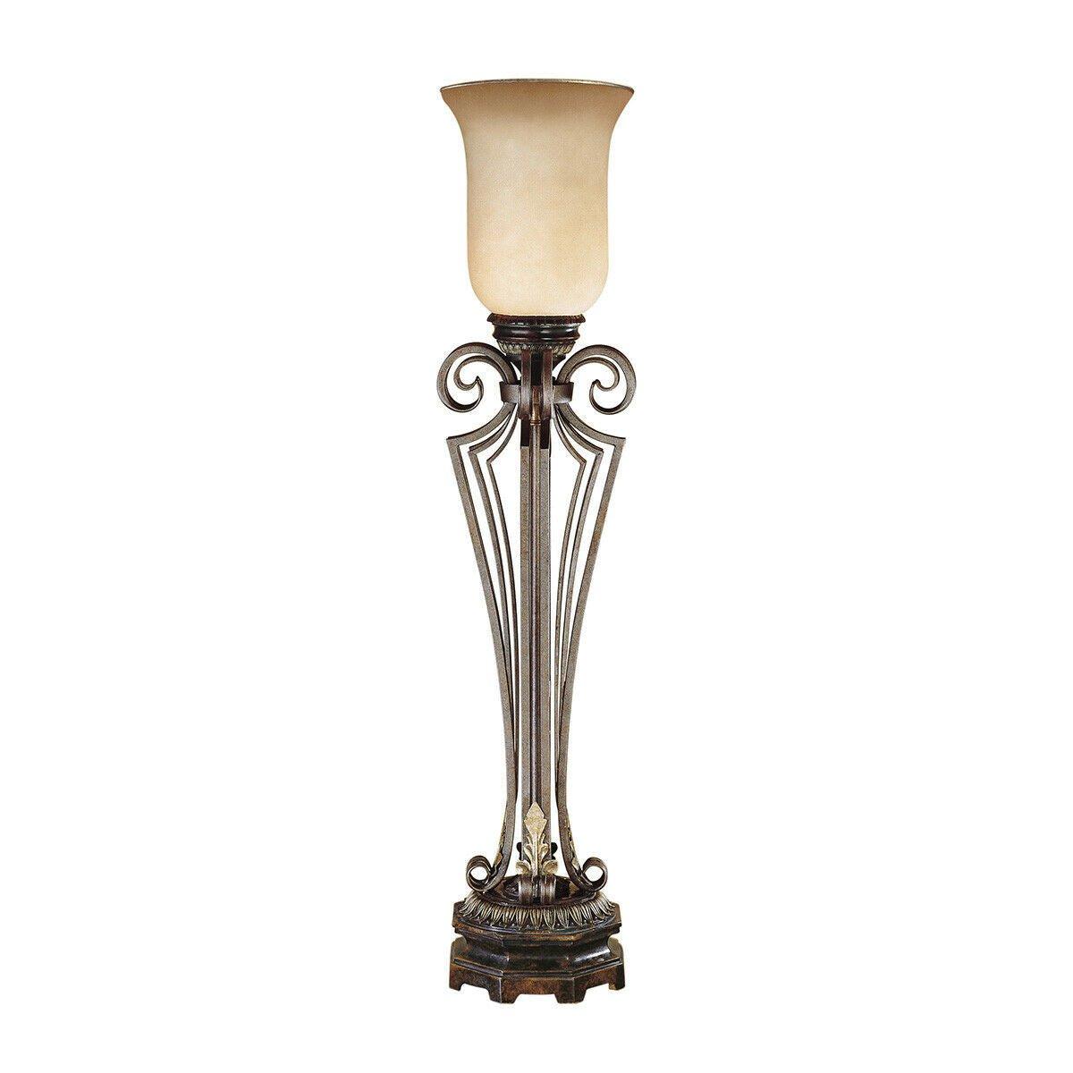 Table Lamp Regal Colum Open Base Cream/Amber Glass Shade Bronze LED E14 60W