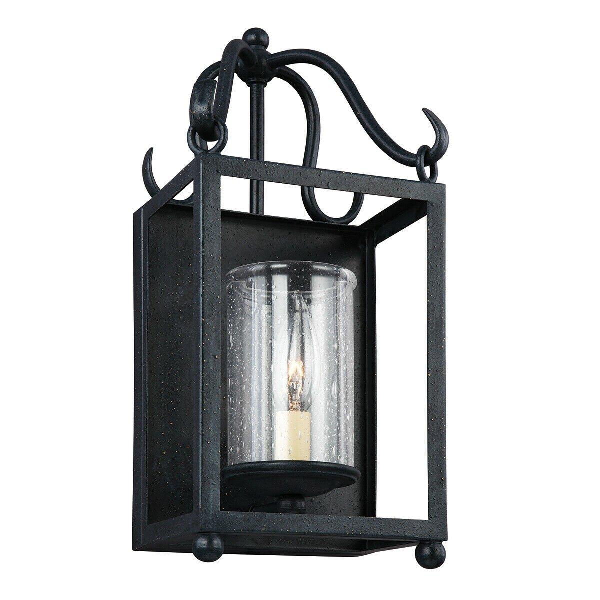 Wall Light Iron Frame Clear Seeded Glass Shade Antique Forged Iron LED E14 60W