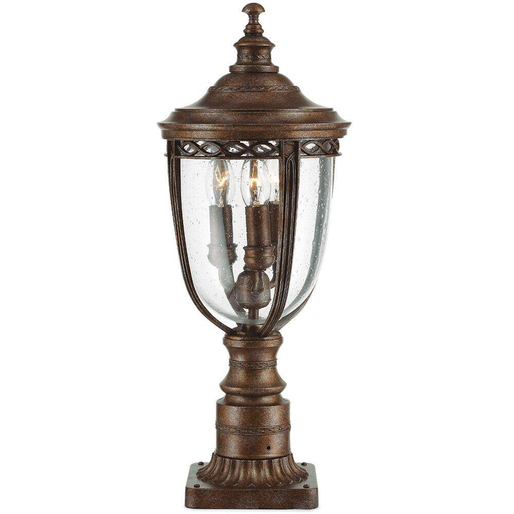 Outdoor IP44 3 Bulb Wall Ground Pedestal Lamp British Bronze LED E14 60W