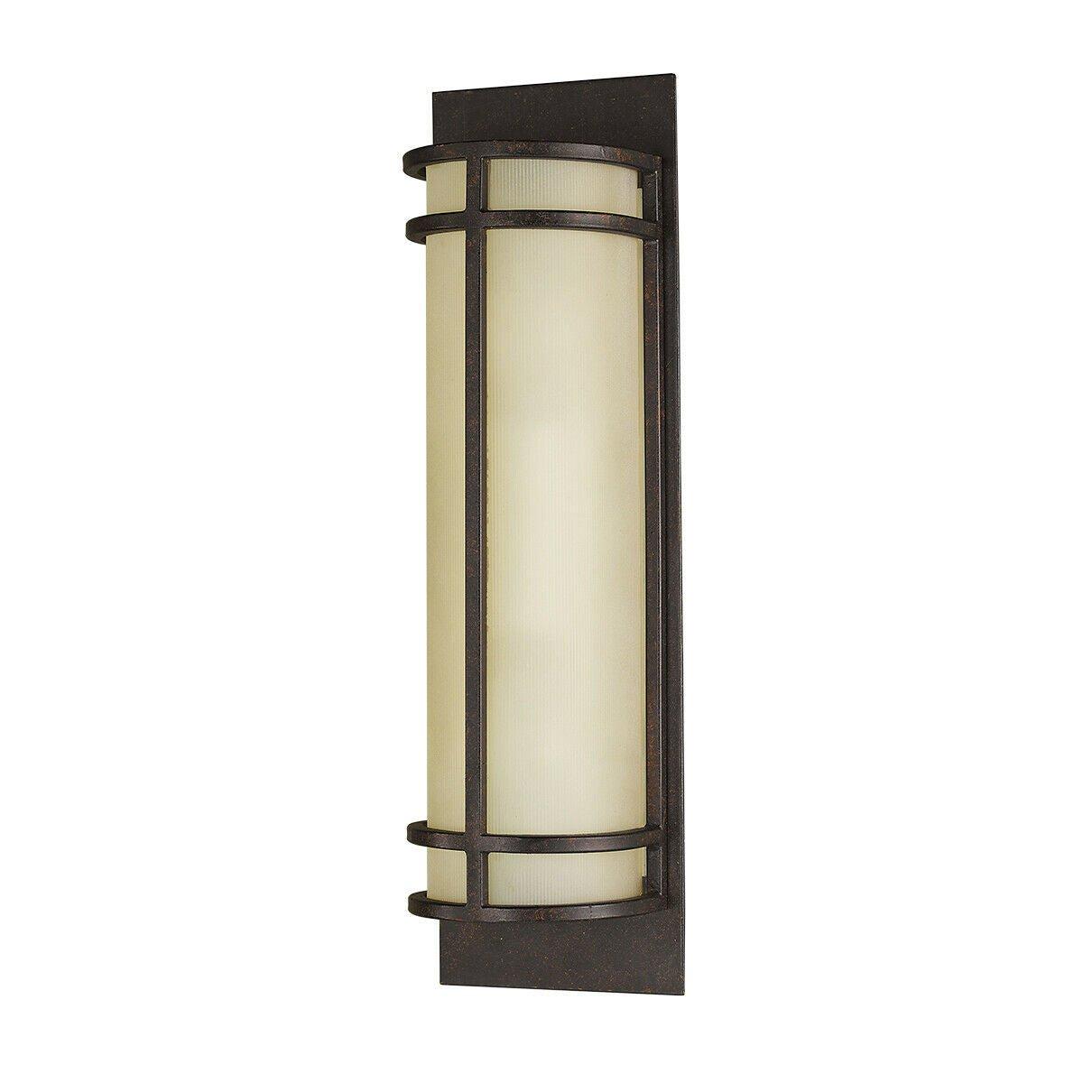 Twin Wall Light Amber Ribbed Glass Shade Grecian Bronze LED E27 60W