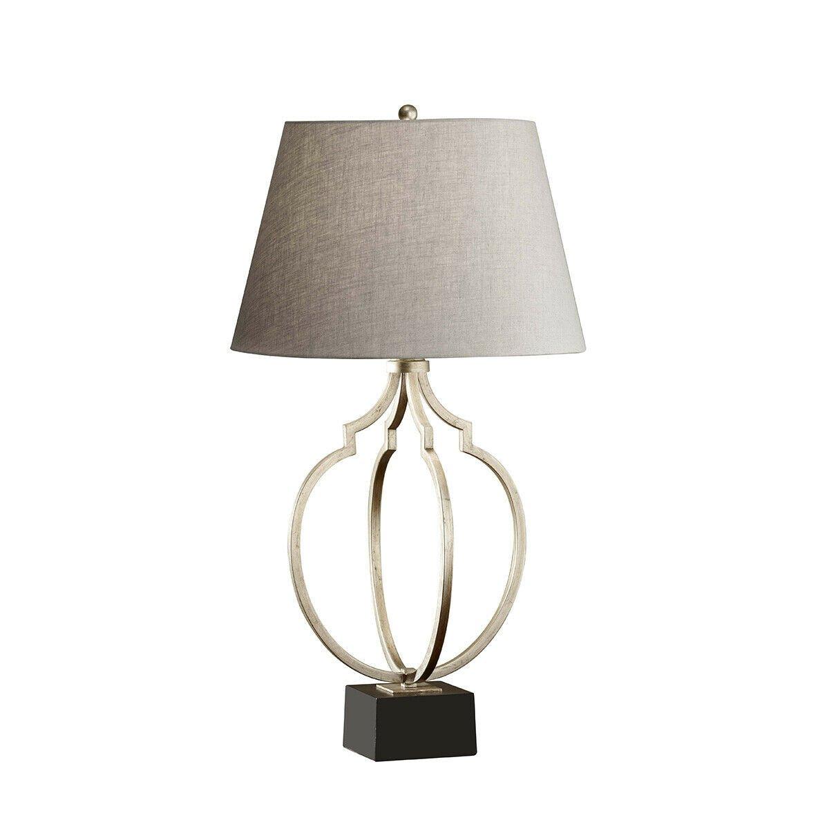 Table Lamp Open Metal Grey linen Shade Ebonized Silver Leaf/Black LED E27 60W