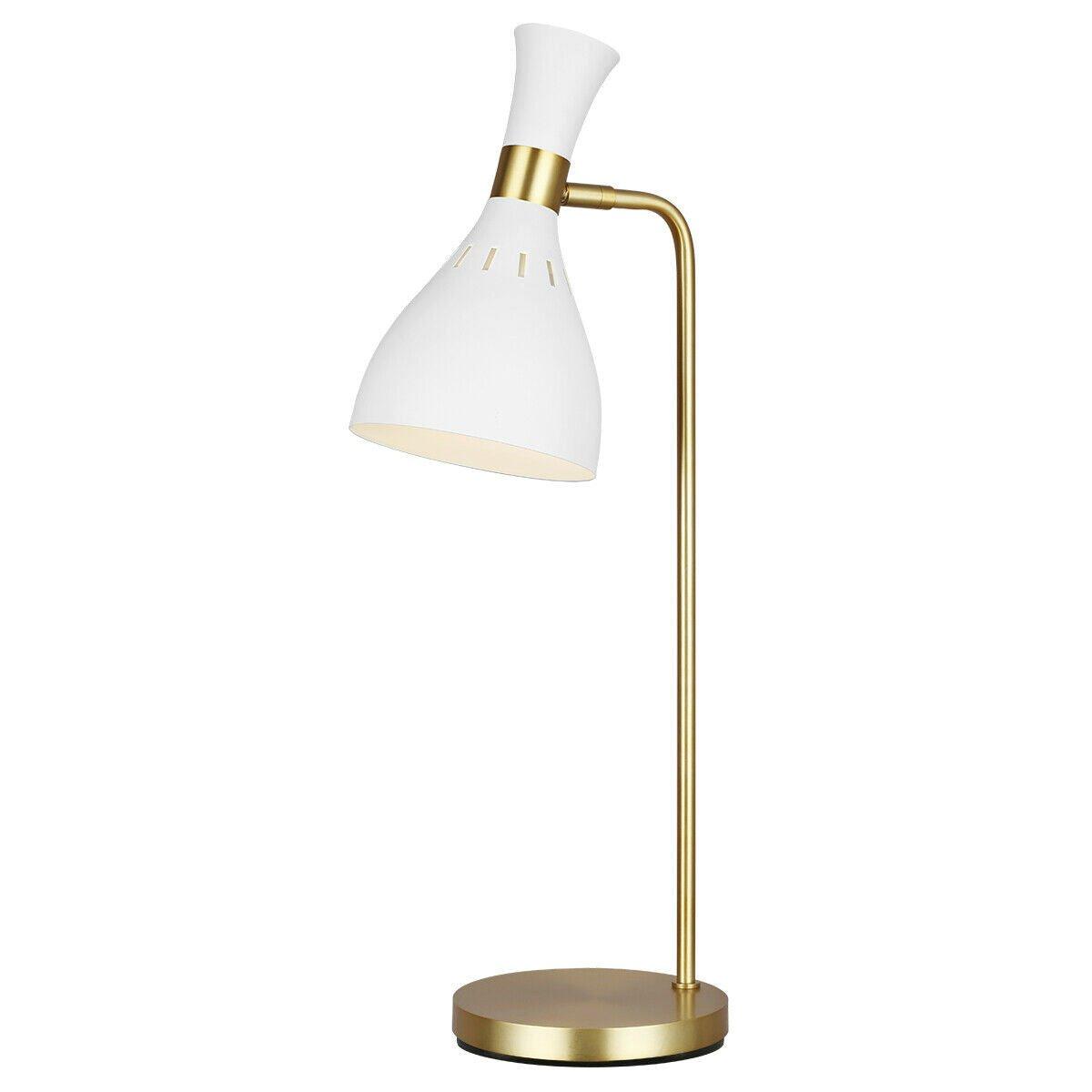Table Lamp Matte White / Burnished Brass LED E27 60W Bulb
