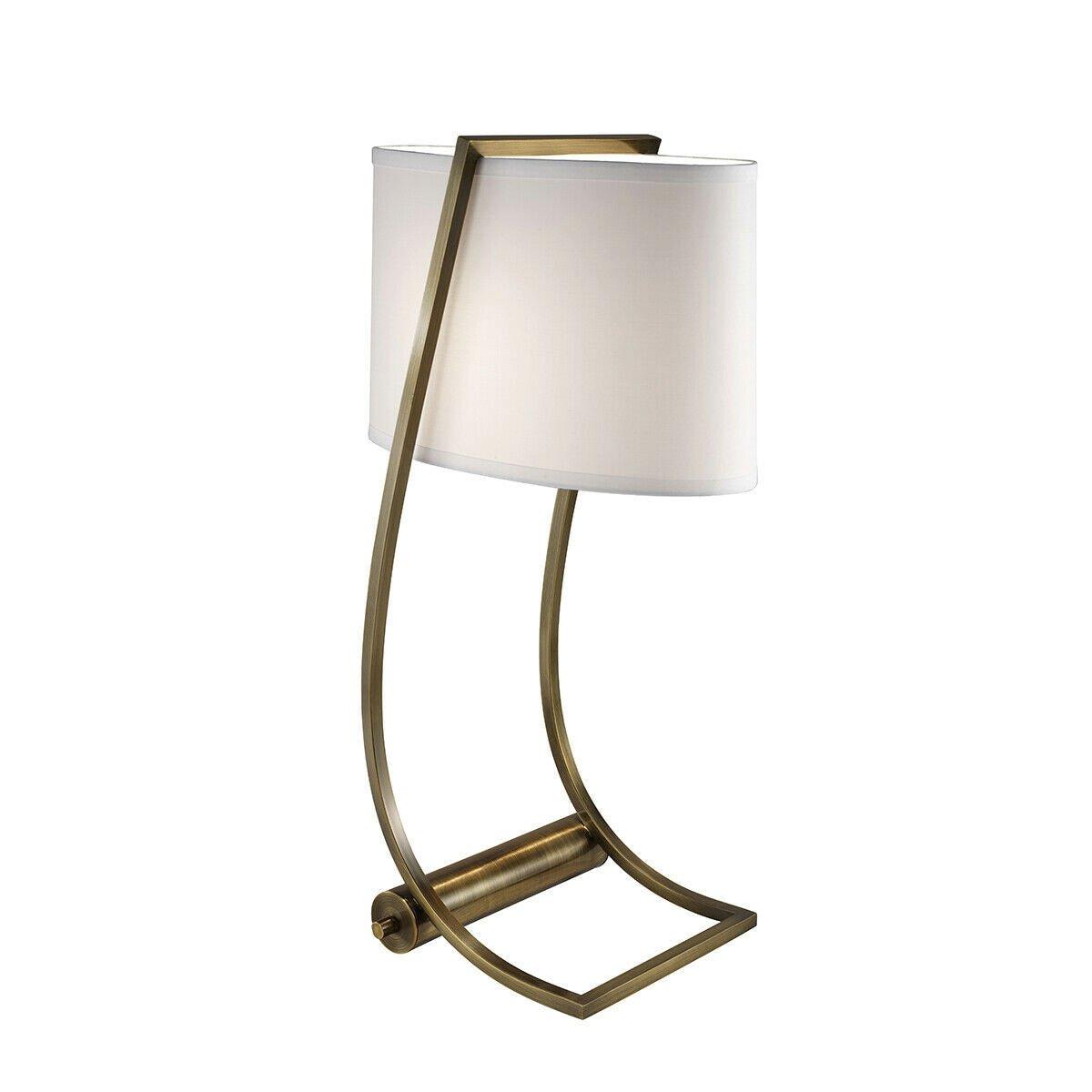 Table Lamp USB Port in Base White Cotton Fabric SHade Bali Brass LED E27 60W