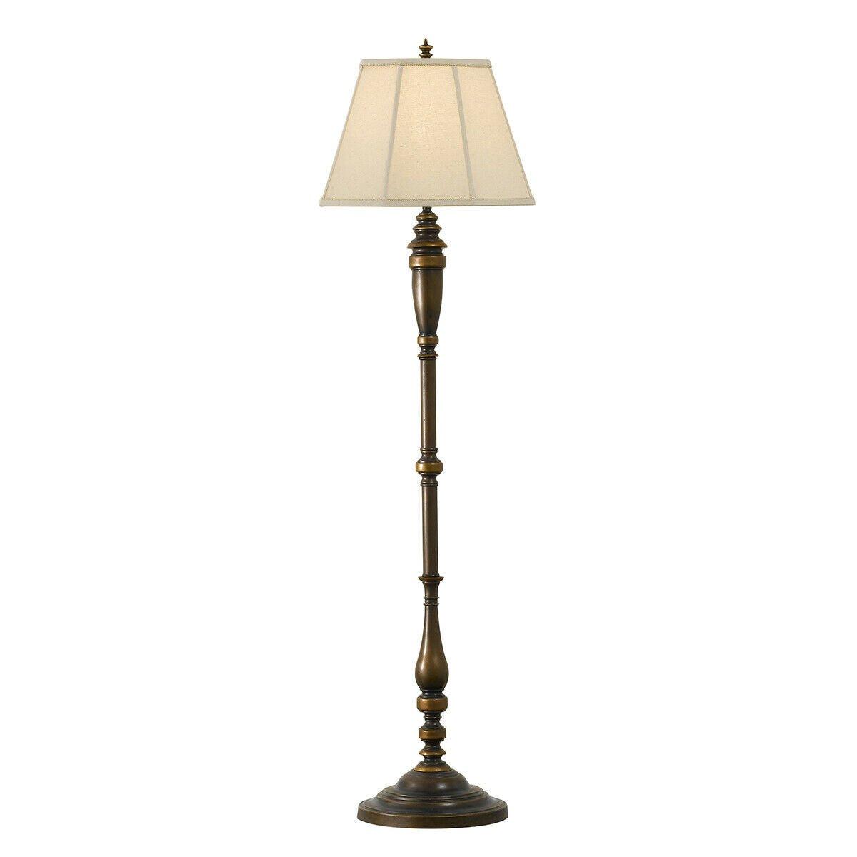 Floor Lamp Steel Stem Natural Textured Linen Shade Astral Bronze LED E27 60W