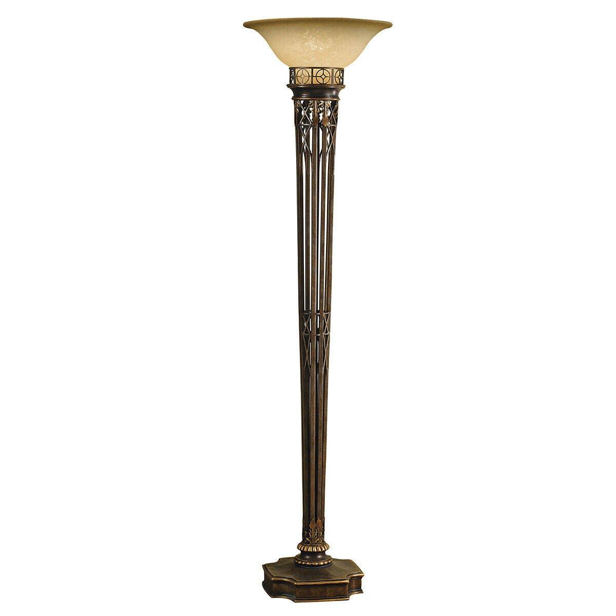 Floor Lamp Torchiere Design Amber Glass Upligher Shade Firenze Gold LED E27 100W