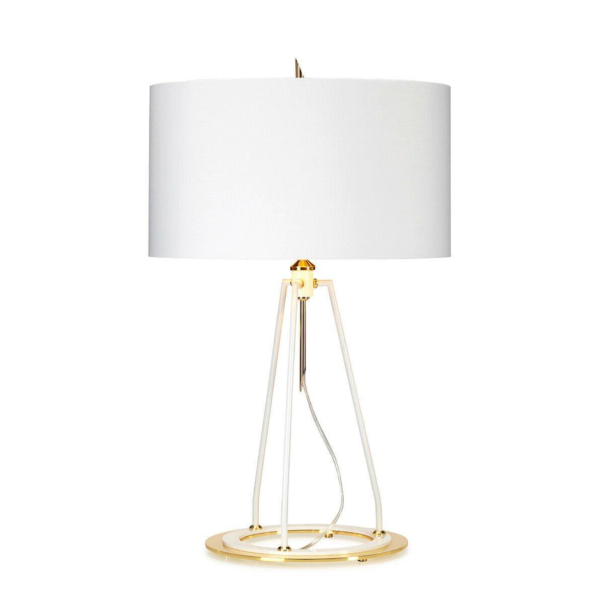 Table Lamp White with Metallic Gold Lining Shade White Polished Gold LED E27 60W